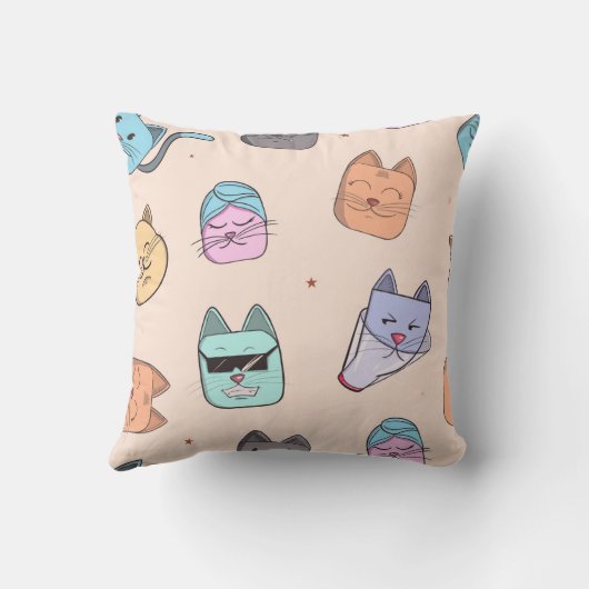 Coussin Cute Cartoon Cat Kitty Faces Pattern Patterns | Pa (Verso)