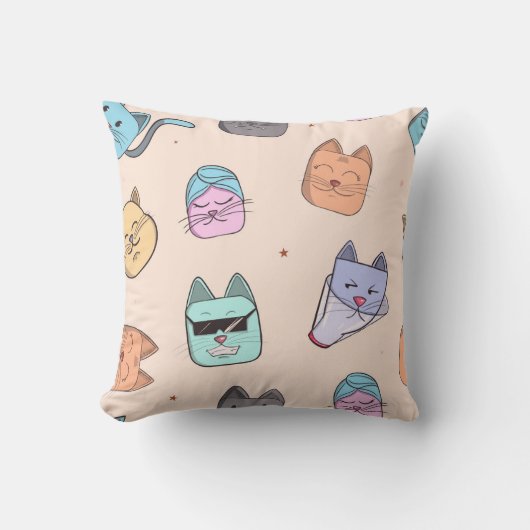 Coussin Cute Cartoon Cat Kitty Faces Pattern Patterns | Pa (Recto)