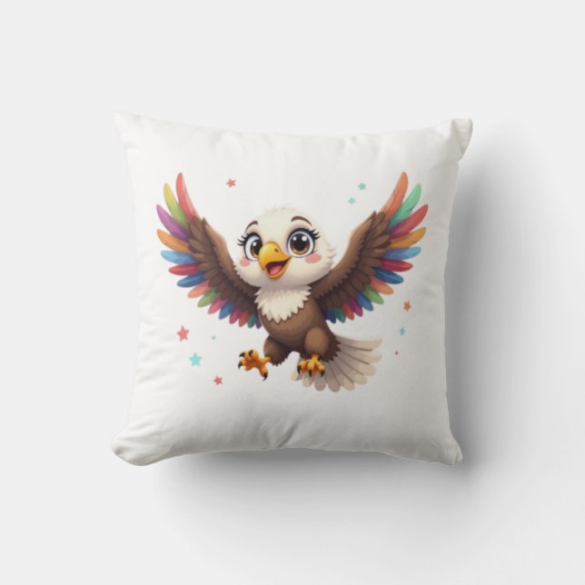 Coussin Cute Cartoon Eagle Flying – Friendly Vector Art (Recto)