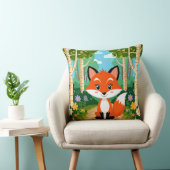 Coussin Cute Cartoon Fox Sitting On Forest Path (Chaise)