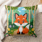 Coussin Cute Cartoon Fox Sitting On Forest Path (Couverture)