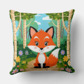 Coussin Cute Cartoon Fox Sitting On Forest Path (Verso)