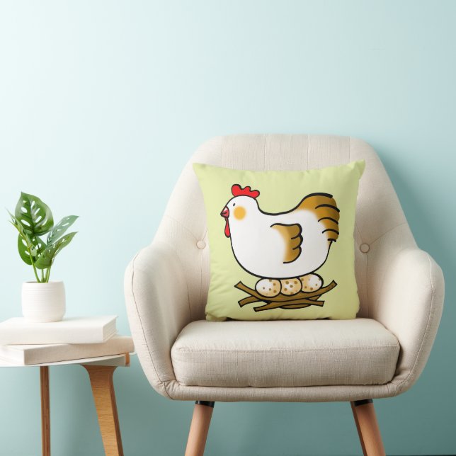 Coussin Cute Cartoon Hen on Nest with Farm Eggs (Chaise)