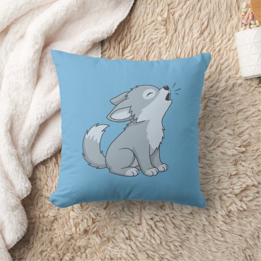 Coussin Cute Cartoon Howling Wolf Pup Blue (Couverture)