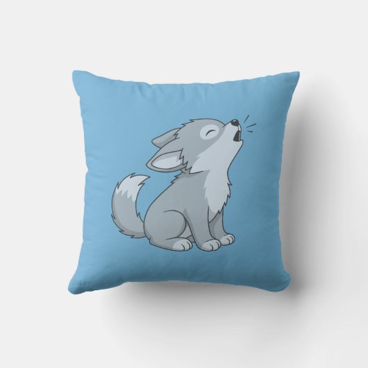 Coussin Cute Cartoon Howling Wolf Pup Blue (Verso)