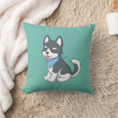 Coussin Cute Cartoon Husky Puppy Dog on Green (Couverture)