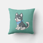 Coussin Cute Cartoon Husky Puppy Dog on Green (Verso)