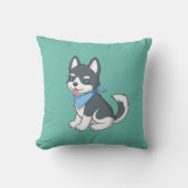 Coussin Cute Cartoon Husky Puppy Dog on Green (Recto)