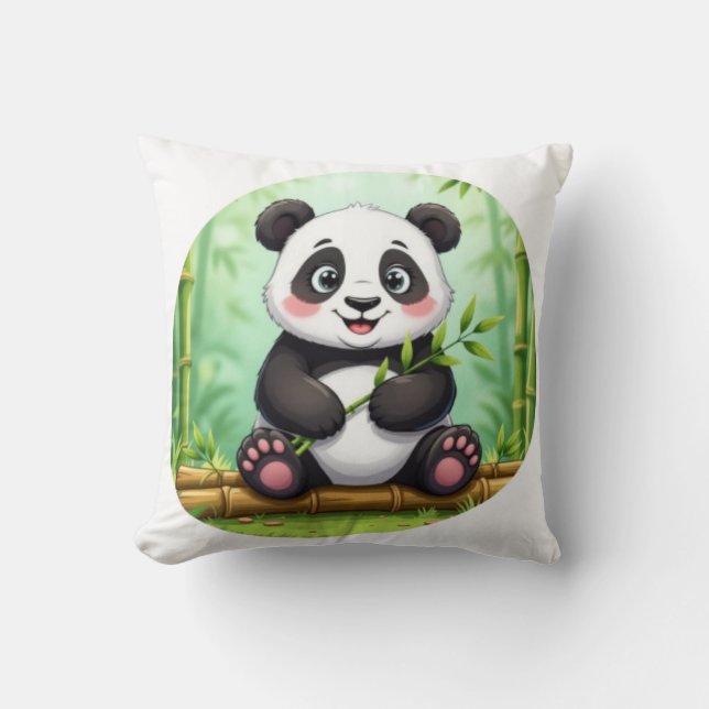 Coussin Cute Cartoon Panda on Bamboo Patch (Recto)