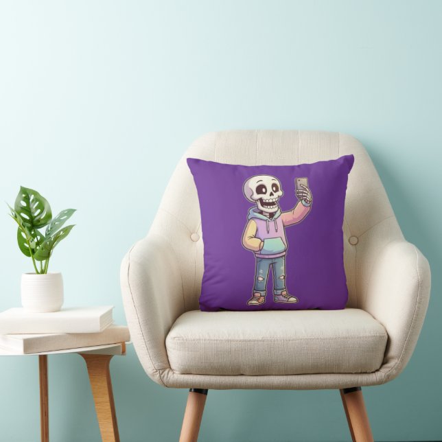 Coussin Cute Cartoon Skeleton Selfie - Full Body Trendy  (Chaise)