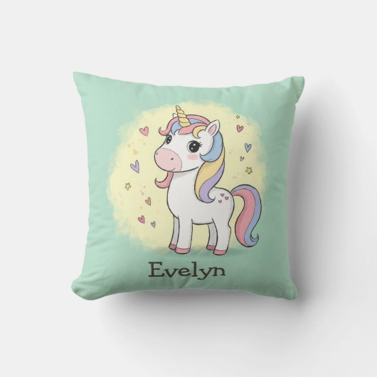Coussin Cute Cartoon Unicorn with Rainbow Mane (Recto)