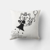 Coussin Cute Cat Happy Birthday Throw Pillow (Verso)