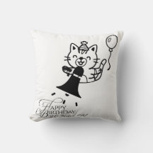 Cute Cat Happy Birthday Throw Pillow