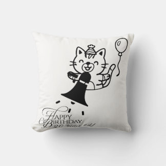 Coussin Cute Cat Happy Birthday Throw Pillow