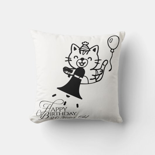 Coussin Cute Cat Happy Birthday Throw Pillow (Recto)