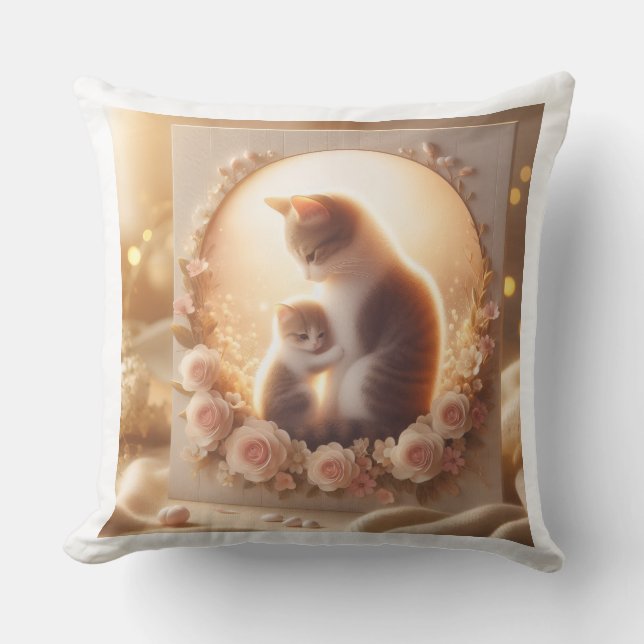 Coussin Cute Cat Mom Throw Pillow – Mother’s Day Gift (Recto)