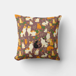 Coussin Cute Cats sur un café Arrière - plan Brown