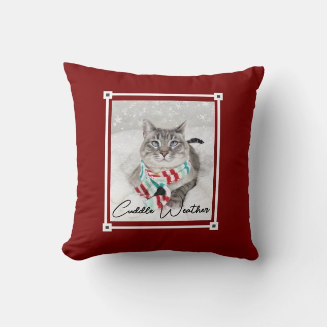Coussin Cute Chat En Écharpe Hiver Cuddle Météo Noël (Recto)