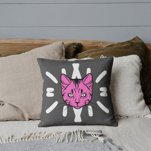 Coussin Cute Chat Et Blancs Sur Gris Foncé Moderne