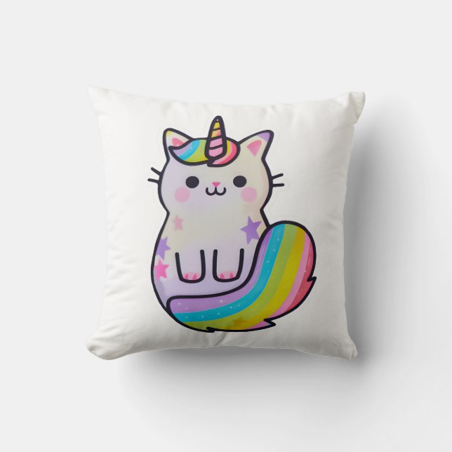 Coussin Cute chat licorne arc-en-ciel (Recto)