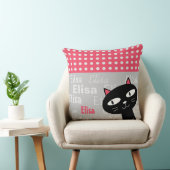 Coussin Cute Chat Noir Pois Rose Ajouter Votre Nom (Chaise)