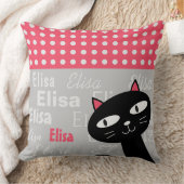 Coussin Cute Chat Noir Pois Rose Ajouter Votre Nom (Couverture)