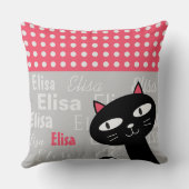Coussin Cute Chat Noir Pois Rose Ajouter Votre Nom (Verso)