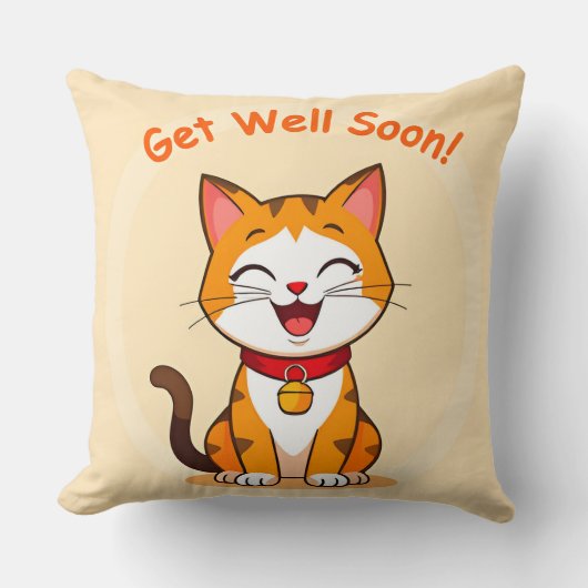 Coussin Cute Chat Souriant Avec Un Message "Get Well Bient (Recto)