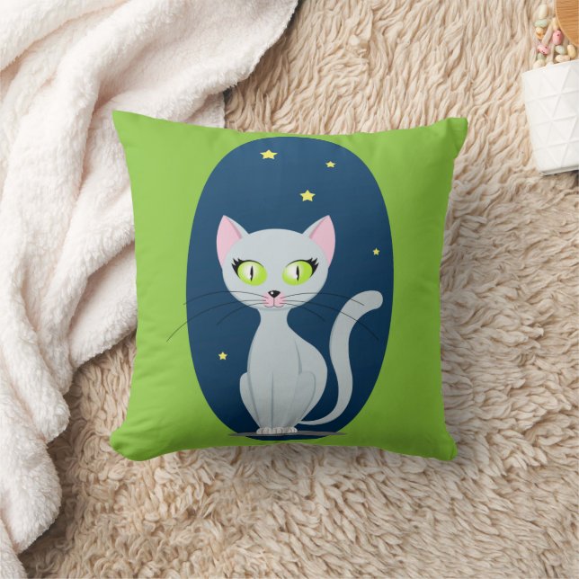 Coussin Cute Chat Starry ciel Carton rose vert 2 côtés (Couverture)