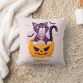 Coussin Cute Chat sur Citrouille Éffrayant et chauves-sour (Couverture)