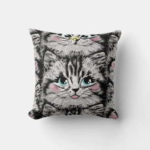 Coussin Cute chaton en furie face motif sans couture. Illu
