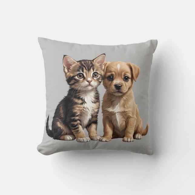 Coussin Cute chaton et chiot (Recto)