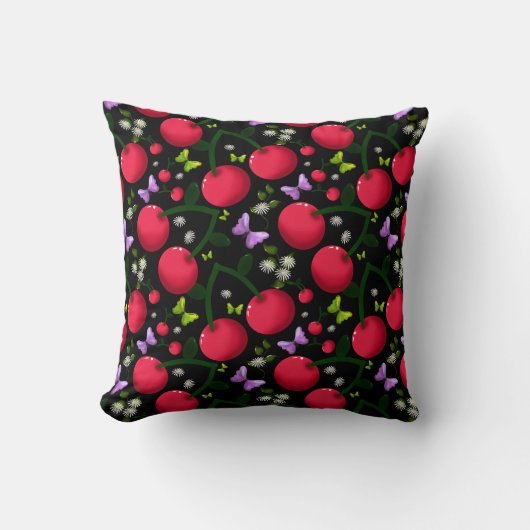 Coussin Cute Cherry Butterfly Pattern, Glossy Kawaii Fruit (Recto)