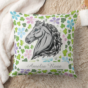 Coussin Cute Cheval Animal Floral Nursery Jeu d'oreiller