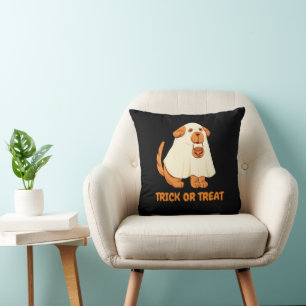 Coussin Cute Chien Ghost tour ou réglez Orange halloween f