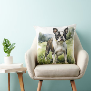 COUSSIN CUTE CHIEN POPULAIRE DE BOSTON BLANC ET NOIR