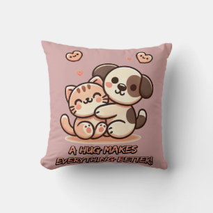 Coussin Cute Chiot & Kitten Hug - Adorable Design Kawaii