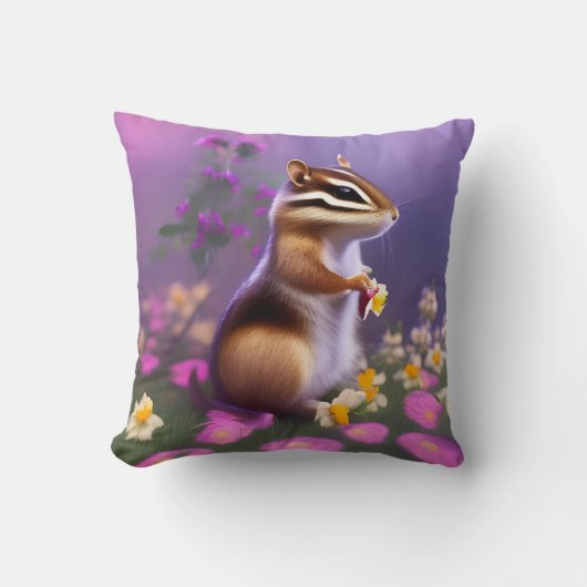 Coussin Cute Chipmunk en Fleurs (Recto)