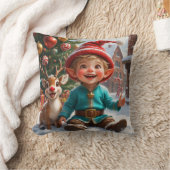Coussin Cute Christmas Elf & Reindeer Throw Pillow (Couverture)
