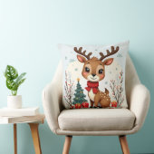 Coussin Cute Christmas Reindeer Scene Snowy Forest (Chaise)