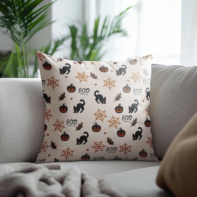 Coussin Cute Citrouille Chat Noir Halloween Motif (Créateur téléchargé)