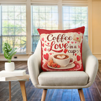 Coussin Cute Coffee Love in a Cup Valentine Quote Red