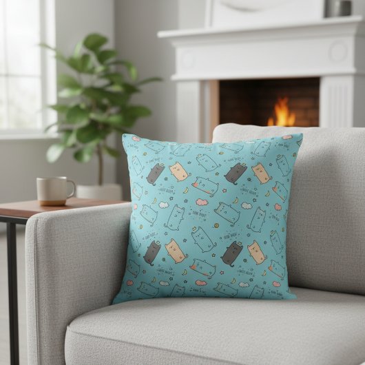 Coussin Cute & Cozy Sleepy Cat Dreams Pattern