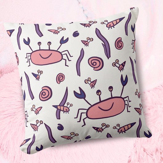 Coussin Cute Crabe rose Coquille d'animal de mer fille