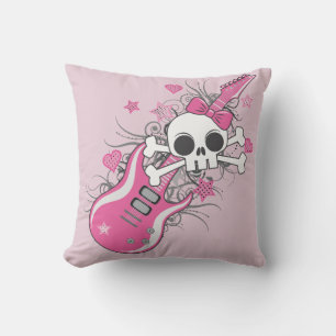 Coussin Cute crâne avec guitare rose