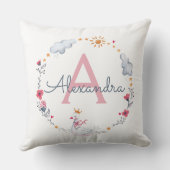 Coussin Cute cygne rose & couronne solaire florale avec mo (Verso)
