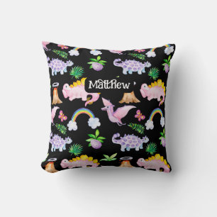 Coussin Cute Dinosaur Arc-en-ciel Aquarelle Enfants Jungle