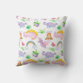 Coussin Cute Dinosaur Arc-en-ciel Aquarelle Enfants Jungle (Verso)
