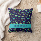 Coussin Cute Dinosaur Nom personnalisé Bleu (Couverture)