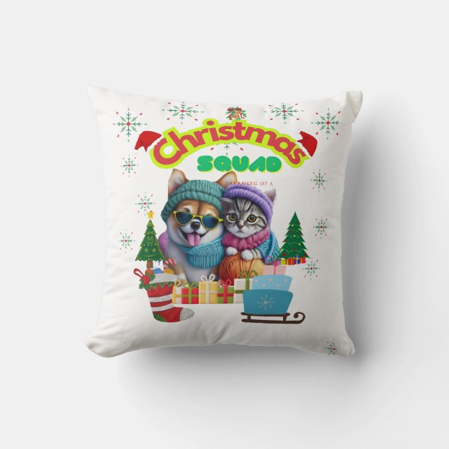 Coussin Cute dog and cat Christmas squad design  (Recto)